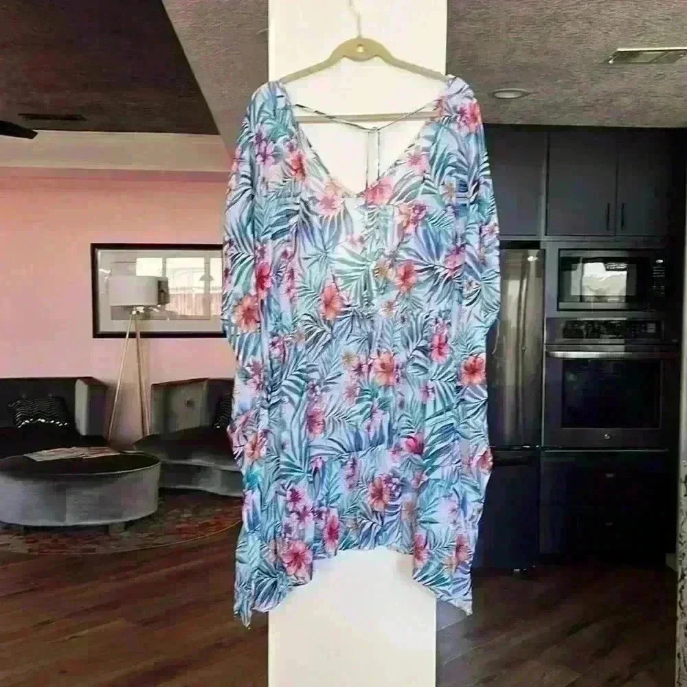 Time and Tru Women Tropical Rainforest Swimsuit Cover-up 3X